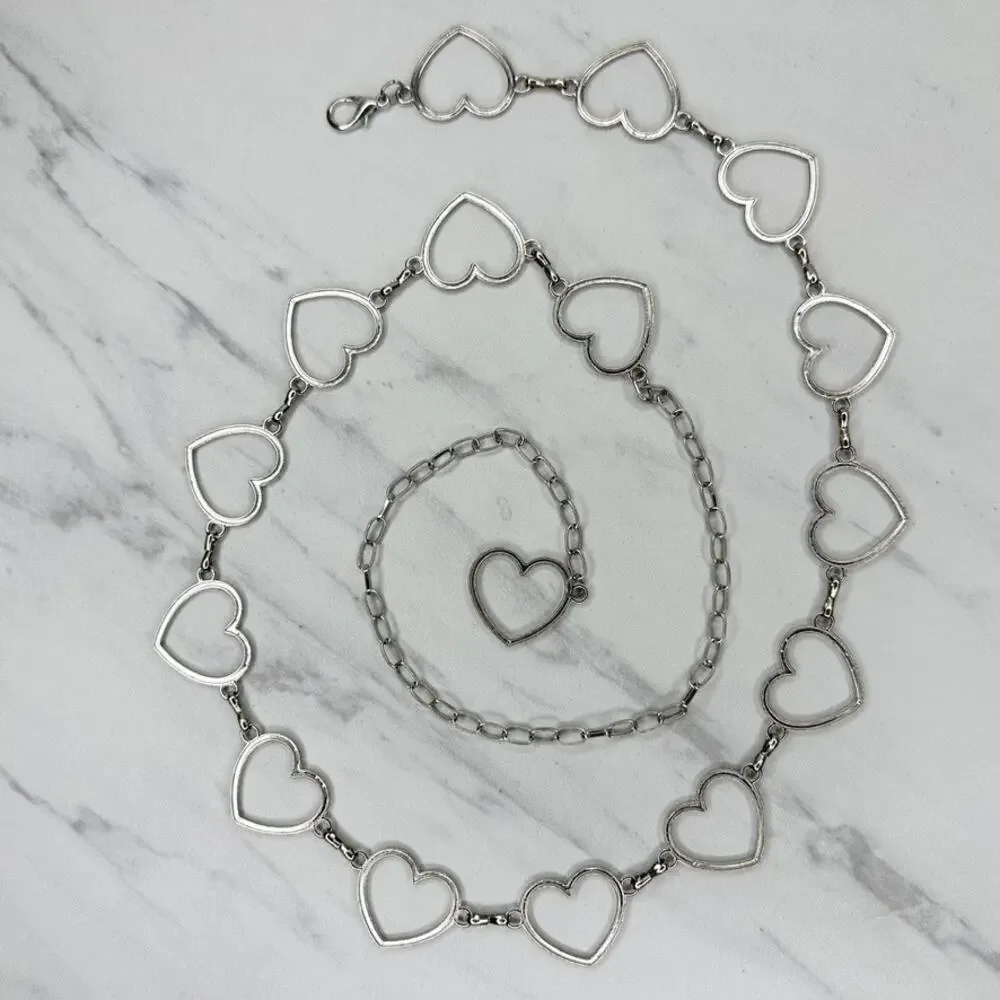 Open Heart Silver Tone Chain Belt One Size (OS) ✨